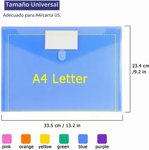 Vista 3 de Tamaki Paquete de 6 sobres de plástico, carpetas de documentos Paquete de 6 colores surtidos