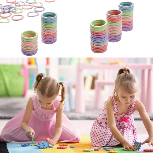 Vista 5 de 200 piezas de gomas elásticas para el cabello, sin pliegues, pequeños sujetadores de cola de caballo para niños, niñas, bebés y niños pequeños