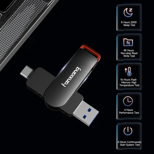 Vista 8 de fanxiang Unidad flash SSD externa de 256 GB, unidad de estado sólido portátil USB-C y USB-A de hasta 560 MB/s, unidad flash USB de aleación de zinc