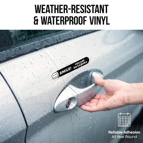 Vista 6 de Calcomanías para cámara Smile You're On (8 piezas) – Adhesivo fuerte, resistente al agua, letreros de «You are on» Tamaño 5 x 1 pulgadas. Adhesivos