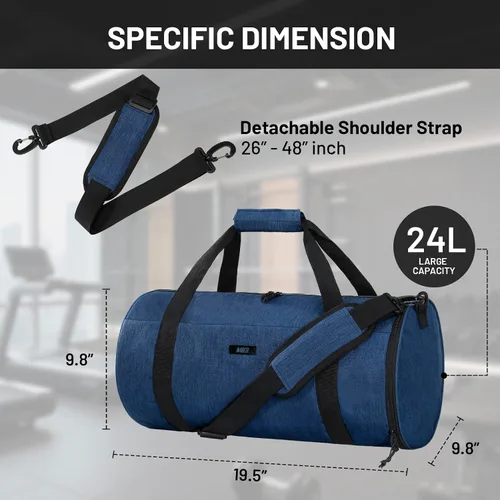 Vista 4 de MIER Bolsa de deporte redonda con compartimento para zapatos y bolsillo húmedo, bolsa de mano ligera para hombres y mujeres, entrenamiento, fitness