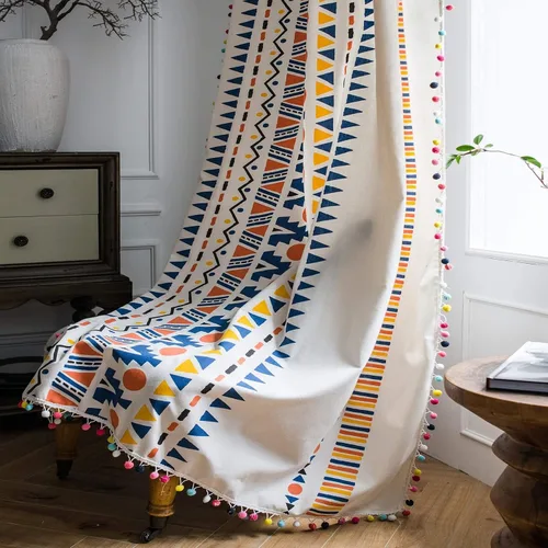 Vista 21 de VOGOL Cortinas con textura de lino con estampado floral bohemio, 59 x 63, 1 panel