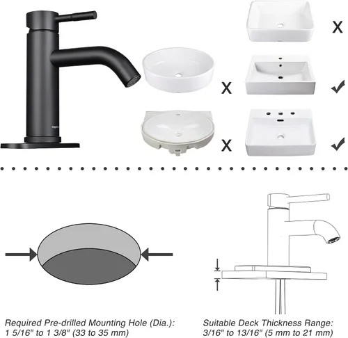 Vista 9 de Aquaterior Grifo de lavabo de baño negro mate de una sola manija 1 o 3 agujeros RV lavabo baño vanidad grifo bañera lavabo boho baño grifos CUPC NSF