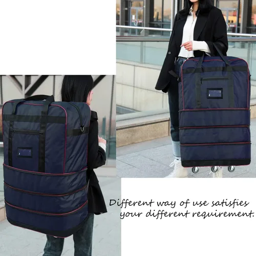 Vista 6 de ELDA Maleta plegable expandible con ruedas universales, bolsa de viaje rodante, bolsa de lona para hombres y mujeres, equipaje ligero de gran