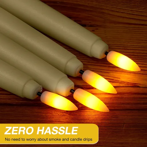 Vista 4 de Tuanse Paquete de 20 velas cónicas parpadeantes sin llama a granel con control remoto y temporizador, candelabros LED de Adviento a pilas para Beige