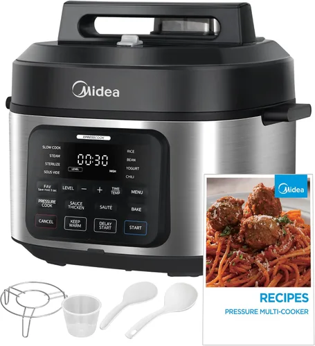 Vista 10 de Midea Olla a presión eléctrica 12 en 1, 8 cuartos, 12 preajustes, olla de cocción lenta programable multifuncional, olla arrocera, vaporera, sartén