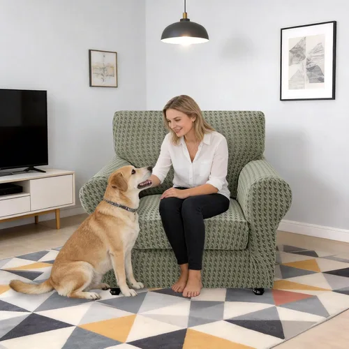 Vista 2 de MAXIJIN 2 fundas elásticas para sillón de sala de estar, fundas gruesas y suaves con brazos para perros, mascotas, protector de sofá individual