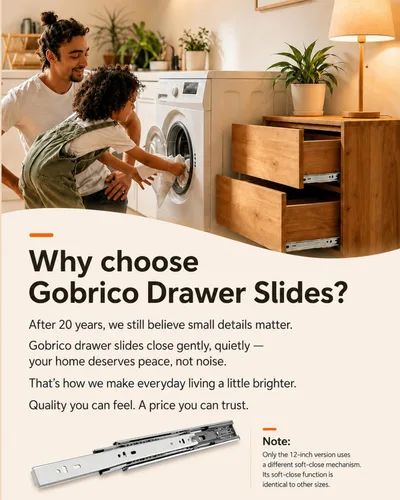 Vista 9 de Gobrico Diapositivas de cajón de 22 pulgadas, cierre suave automático, extensión completa, rodamiento de bolas, guías para gabinete de cocina