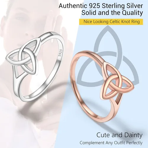 Vista 7 de PROSILVER Anillo Claddagh de plata de ley 925anillo de nudo celta para mujer, anillo de boda irlandés, chapado en oro rosa, ajuste cómodo