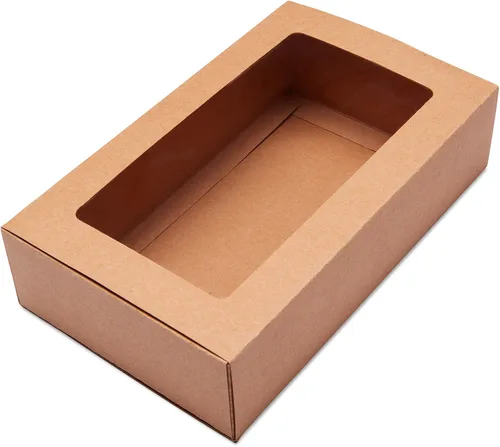 Vista 5 de Cajas de macarrones para 12 a 14 cajas de papel kraft marrón con ventana transparente [15 piezas] Contenedor de macarrones o caja de embalaje