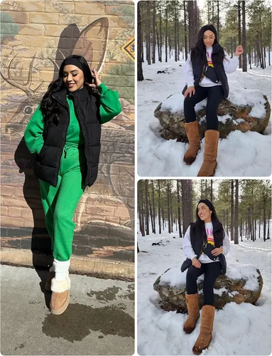 Vista 5 de Huaqiao Chaleco acolchado para mujer, cuello alto, sin mangas, con cremallera, chaleco de invierno