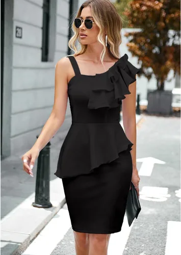 Vista 6 de SEBOWEL Vestido de tubo elegante para mujer, con volantes, sin mangas, para cóctel, fiesta, club, vestido formal