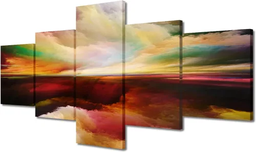 Vista 73 de Pintura en lienzo colorida para sala de estar, 5 paneles, impresiones abstractas sobre lienzo, arte de pared para sala de estar, dormitorio