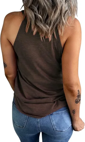 Vista 3 de KINLONSAIR - Camisetas de verano sin mangas con cuello redondo para mujer, camisetas sin mangas, para entrenamiento, informales, básicas, cuello