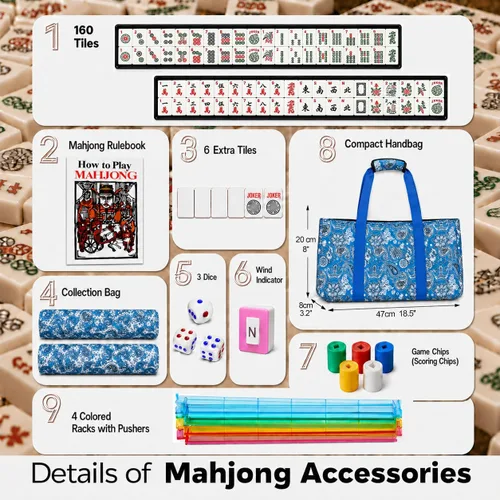 Vista 5 de American Mahjong Set - Juego de azulejos Mahjong de viaje con bolsa, juego Azul claro