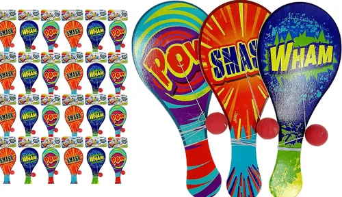 Vista 9 de JA-RU Pelota de remo de madera con cuerda (paquete de 3) juguetes retro vintage para niños, niños y niñas Juegos de juego para interiores