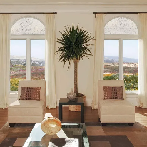 Vista 22 de película arqueada autoadhesiva para ventana Pantalla de película de ventana arqueada de privacidad precortada esmerilada