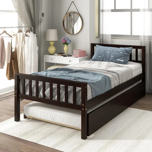 Vista 4 de Marco de cama de madera con cabecera y estribo, cama nido, no necesita somier (expreso) para adolescentes, niños, niñas, adultos