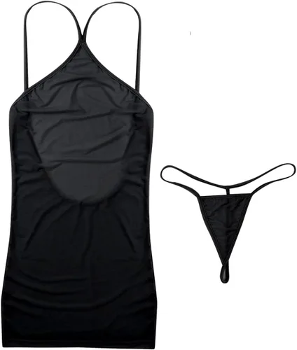 Vista 5 de renvena Lencería de malla transparente para mujer mini vestido bodycon cuello halter espalda descubierta ropa de club