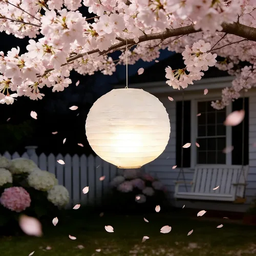 Vista 2 de 6 linternas de papel blancas con luces LED, linterna redonda de 12 pulgadas, lámpara de papel colgante para cumpleaños, boda, Navidad, novia