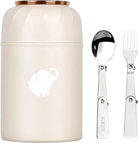 Vista 9 de HOUSETEC Termo para comida caliente – Contenedor de alimentos aislado con tenedor y cuchara plegable, termo de alimentos a prueba de fugas