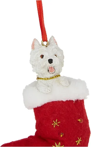Vista 3 de Westie - Adorno de calcetín de Navidad de tela con detalle pintado a mano y cosido "Santa's Little Pals