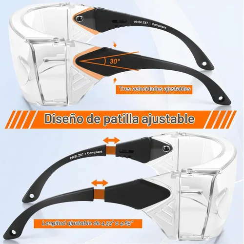 Vista 4 de OXG Anteojos de seguridad antiniebla, ANSI Z87.1, protección UV400, protector lateral, patillas ajustables