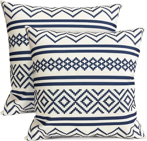 Vista 23 de Juego de 2 fundas de almohada decorativas negras boho 16x16 pulgadas, fundas de almohada de lino modernas estilo bohemia campestre para exteriores