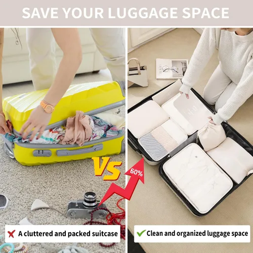 Vista 5 de Lcsmaokin Juego de 7 cubos de embalaje, organizadores ligeros y esenciales de equipaje de viaje para accesorios de viaje con una bolsa para zapatos