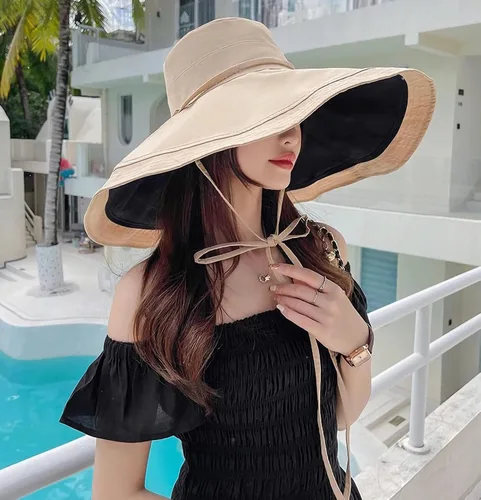 Vista 3 de HUAMULAN Sombrero de Sol de Verano de Ala Ancha para Mujeres con Borde Alambrado Sombrero Bucket de Playa y Pesca Reversible Plegable de Viaje