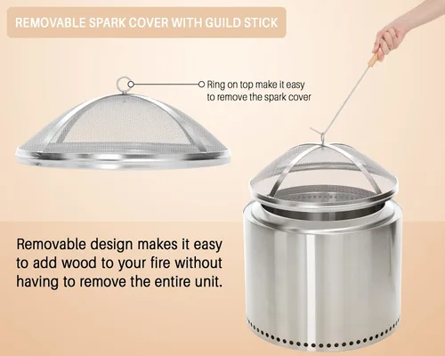 Vista 3 de Accesorio de pantalla de chispas de acero inoxidable compatible con Solo Stove Yukon de 27 pulgadas, tamaño de hoguera, fácil de levantar, cubierta