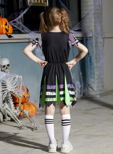Vista 6 de IIMMER Halloween Girls Zombie Fearleader Scary Costume Dress 4-12 Years