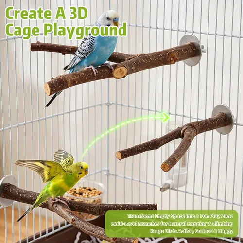 Vista 5 de 3 piezas de madera natural para pájaros ramas bifurcadas para Marrón