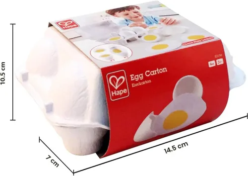 Vista 3 de Hape Cartón de huevos 3 huevos duros con cáscara fácil de despegar y 3 fritos, juguete educativo realista de madera para niños de 3 años