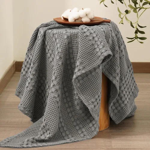 Vista 6 de PHF Lightweight 100% Cotton Waffle Throw Blanket for Couch, Dark Grey 40 Gris Oscuro