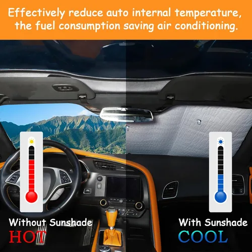 Vista 2 de Parasol para parabrisas compatible con Chevrolet Corvette C7 2014-2019, parasol plegable para ventana delantera, visera de protección solar