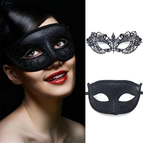 Vista 9 de Vtrem Máscara de mascarada para parejas juego de máscaras negras para fiesta de Mardi Gras para mujeres, hombres, papá, hija, graduación, pareja