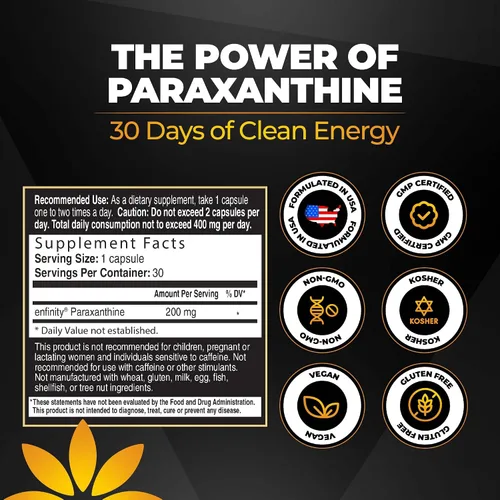 Vista 7 de Enfinity Cápsulas de Paraxantina, Energía Limpia y Concentración, Alternativa a la Cafeína 200 mg por Cápsula 30 Cápsulas por Botella