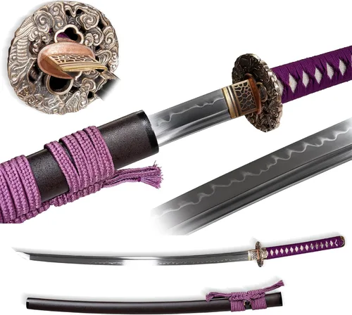 Vista 11 de Katana de acero templado con resorte de arcilla de 41 pulgadas, espada samurái japonesa hecha a mano, espada samurái japonesa de espada completa