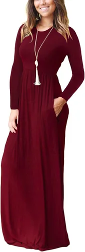 Vista 2 de VIISHOW - Vestido largo para mujer, maxi vestido informal de ajuste holgado, manga larga y bolsillos