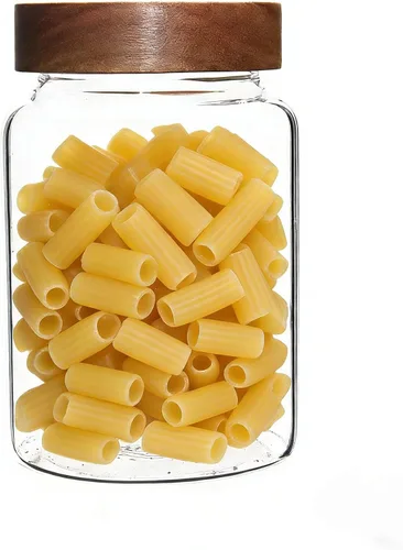 Vista 2 de Tarro de vidrio de 40 onzas con tapa de rosca de madera, recipiente hermético de 40.6 fl oz, recipiente de azúcar transparente para almacenamiento