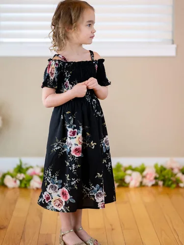 Vista 2 de Arshiner Vestido casual de verano sin mangas floral para niñas Negro