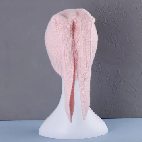 Vista 3 de Gorro de conejo para mujer, lindo conejo de ganchillo, gorro de invierno, cálido gorro de calavera para esquí al aire libre