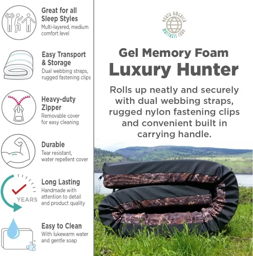 Vista 3 de Trapper Bed 4" Luxury Hunter - Almohadilla de dormir para acampar con espuma viscoelástica de gel y funda de camuflaje TRUETIMBER