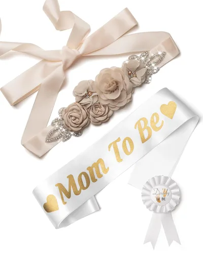Vista 17 de Juego de decoraciones de baby shower con banda de texto en inglés "Mom to Be", regalo de fiesta de revelación de género para futuros padres