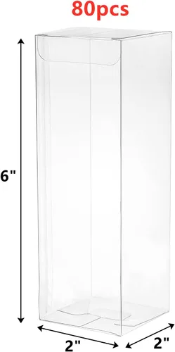Vista 2 de Peohud 80 cajas transparentes para regalos, 2 cajas transparentes de 2 x 2 x 6 pulgadas, cajas de embalaje de plástico con chocolate macarrón