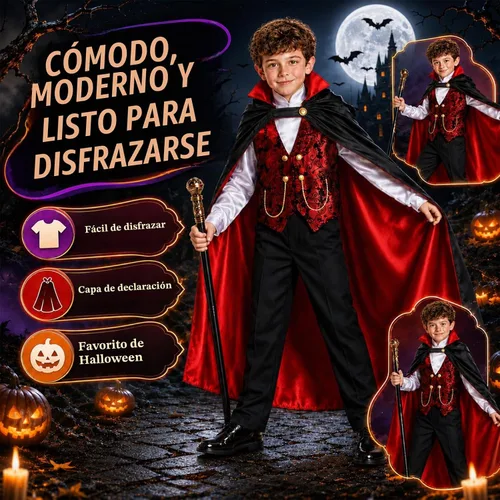 Vista 7 de Vampire Costume for Boys 3 4 5 6 7 8 9 10 12 Years Old Halloween Costume