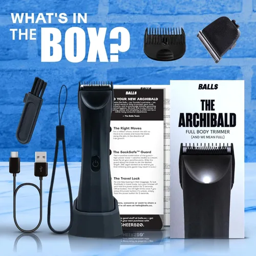 Vista 6 de BALLS Trimmer V3 The Archibald - Afeitadora de cabello corporal y púbico para hombres, sin cortes, protector de sacos, recargable, 100% impermeable