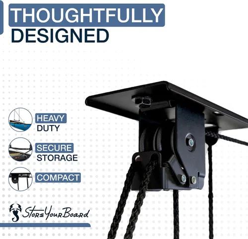 Vista 5 de StoreYourBoard Sistema de polea para caja de carga – Polipasto resistente para garaje, ideal para portaequipajes en el techo – Polipasto de techo