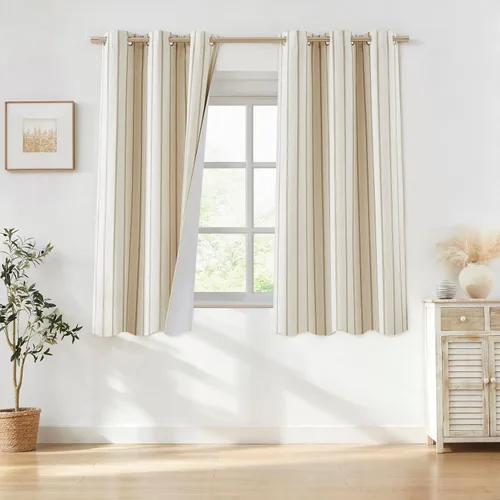 Vista 11 de Cortinas cortas de lino texturizado con diseño de búfalo blanco y negro a cuadros, 100% opacas con forro, paneles de estilo granja
